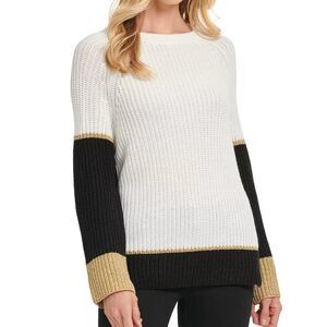 DKNY | White Black Gold Long Sleeve Sweater Top